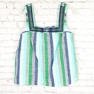 LUCKY BRAND Embroidered Square Neck Striped Tank
